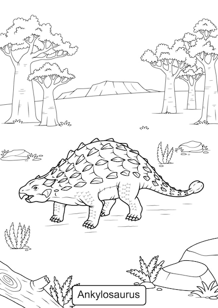 Vektor ankylosaurus-dinosaurier-strichzeichnungen für malseiten-vektorillustrationen