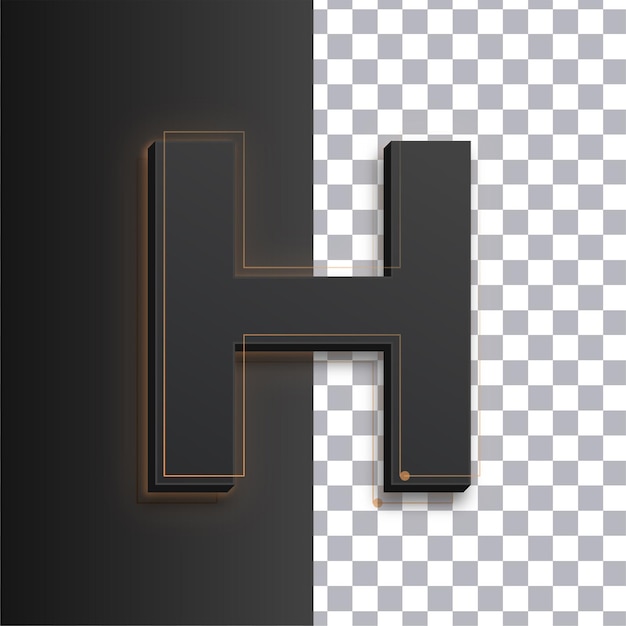 Anpassbares dunkles Buchstaben-H-Symbol mit goldenen Leuchtlinien auf durchsichtigem Hintergrund