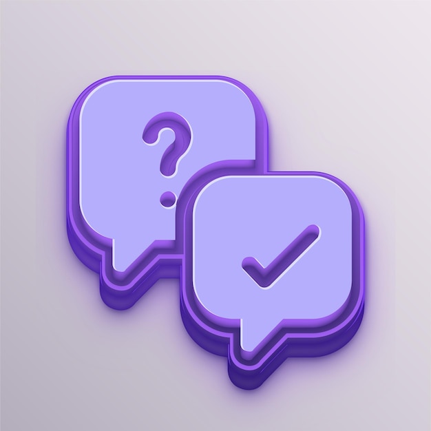 Anpassbares violettes 3D-Vektor-Fragen- und Antwort-Symbol für Bildung, Wirtschaft und Medien