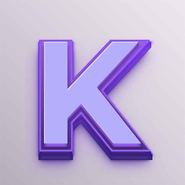 Anpassbares violettes 3D-Vektorbuchstaben-K-Symbol für Bildung, Wirtschaft und Medien
