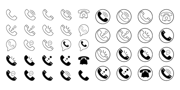 Anruf-Symbole in verschiedenen Stilen Telefon-Symbolen und Telefonzeichen