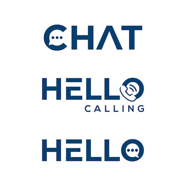 Anrufen chatten hallo wortmarke text logo design vektorvorlage