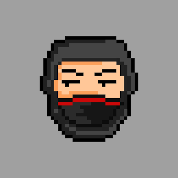 Anspruchsloses gesicht ninja mit pixel-art-stil