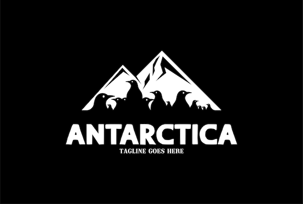 Antarktis-eis-schneeberg oder eisberg mit logo-design der polarpinguine