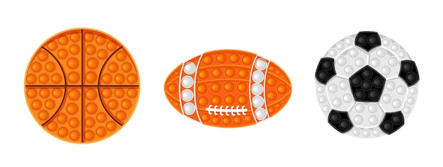 Anti-Stress-Spielzeug Basketball Football und American Football Vektor flache Illustration isoliert