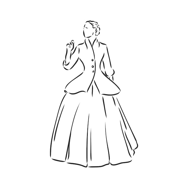 Antik gekleidete dame old fashion vector illustration viktorianische frau im historischen kleid