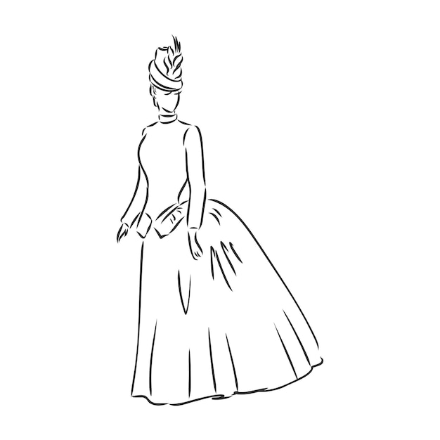 Antik gekleidete dame old fashion vector illustration viktorianische frau im historischen kleid