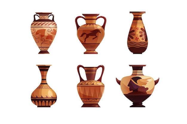 Vektor antike griechische vase mit dekoration antiker traditioneller tonkrug oder topf für wein vector cartoon ill