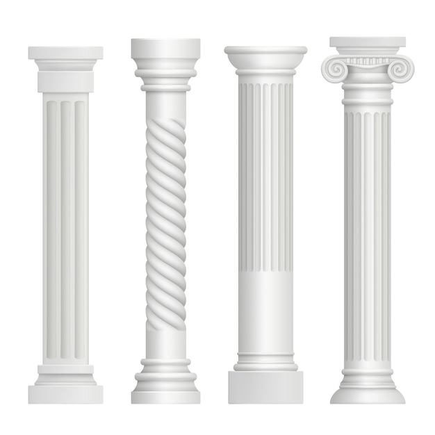 Antike Säule. Historische griechische Säulen alte Gebäudearchitektur Kunstskulptur realistische Bilder
