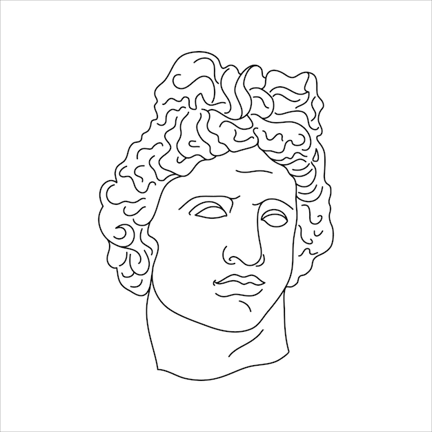 Antike skulptur von apollo in einem trendigen minimal-liner-stil. vektorillustration des griechischen gottes für drucke auf t-shirts, postern, postkarten, tattoos und mehr