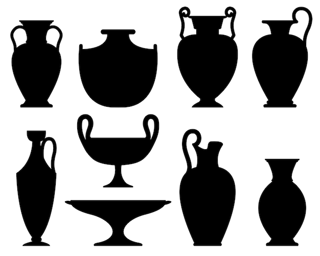 Vektor antike vasen-set sammlung von keramik-silhouetten
