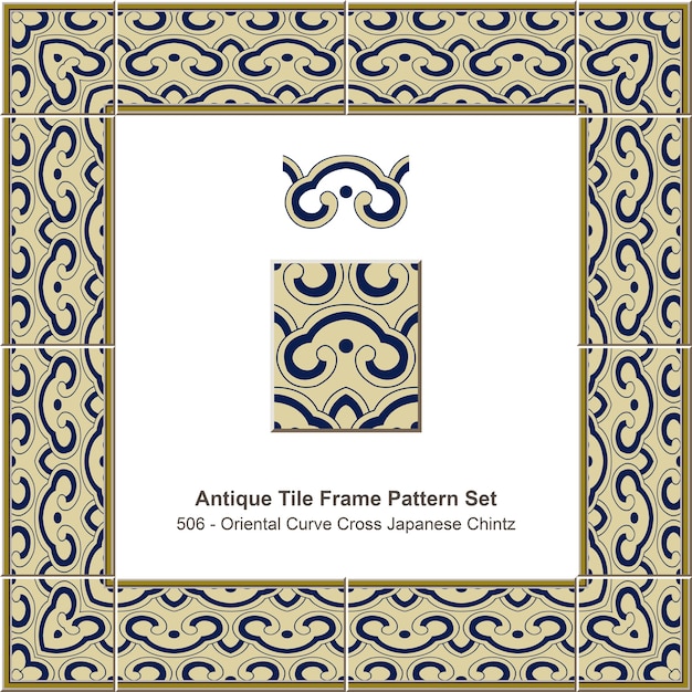 Antikes Fliesenrahmen-Musterset Oriental Curve Cross Japanese Chintz