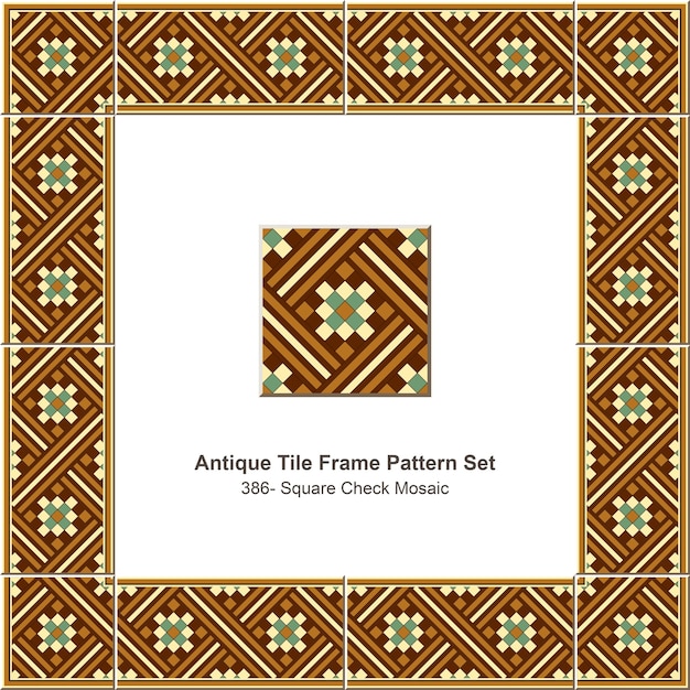 Antikes fliesenrahmen-musterset square check mosaic cross