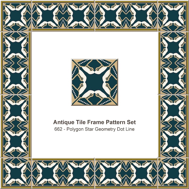 Antikes Fliesenrahmenmusterset Polygonsterngeometrie Punktlinienkaleidoskop, Keramikdekoration.