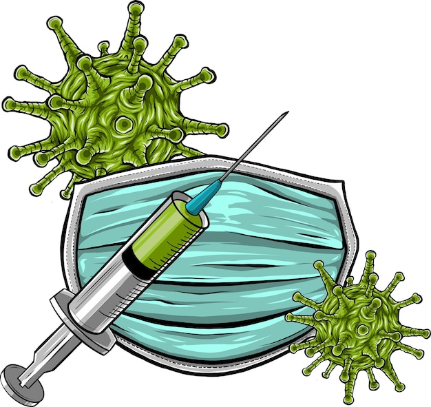 Vektor antivirenausrüstung zum schutz vor dem coronavirus n95-maske, impfspritze, schutzschild, realistische datei