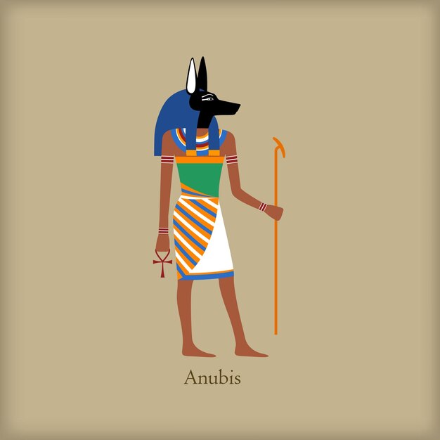 Vektor anubis gott der toten ikone im flachen stil auf braunem hintergrund