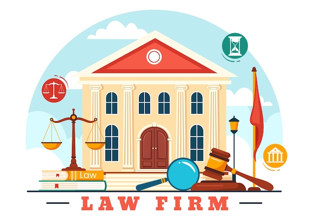 Vektor anwaltskanzlei dienstleistungen vektor illustration mit justiz rechtsberatung urteil und anwalt berater