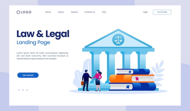 Anwaltskanzlei und Rechtsdienstleistungskonzept Anwaltsberater Richter flache Illustration Vektor Landing Page