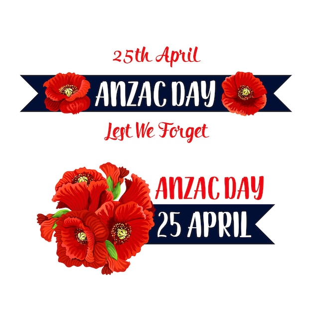 Vektor anzac day 25. april vektorsymbol für mohnblumen