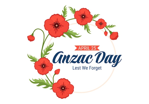 Vektor anzac day of lest we forget illustration mit soldier paying respect und red poppy flower