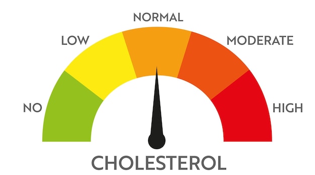 Vektor anzeige des cholesterinspiegels. medizinischer tachometer. präsentation des chat-steuerungskonzepts
