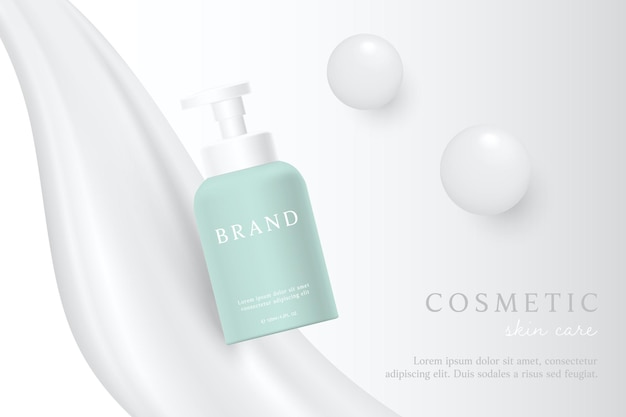 Anzeigenvorlage für Kosmetik- und Hautpflegeprodukte auf weißem Hintergrund mit Lotion