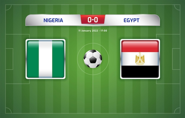 Anzeigetafel nigeria vs. ägypten überträgt sportfußball-fußball-afrika-turnier 2021 gruppe d