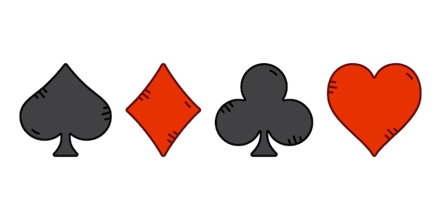 Anzugspielkarten-Cartoon-Stil auf weißem Hintergrund für Poker und Casino