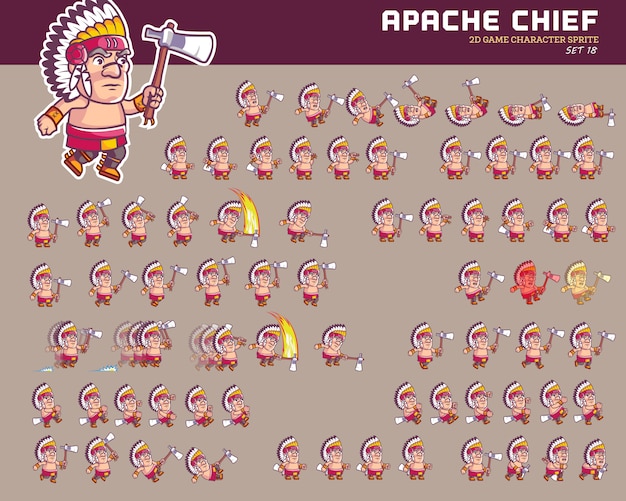 Vektor apache chief warrior zeichentrickfigur spiel animation sprite