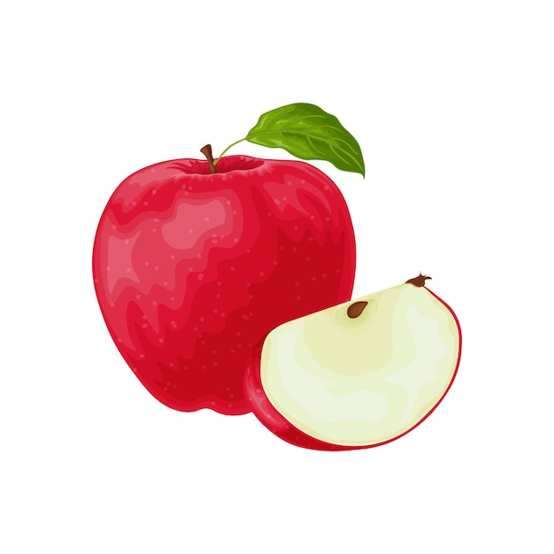 Apfel Roter reifer Apfel Der Apfel ist rot mit einem grünen Blatt Reife süße Frucht Gartenfrucht Vektor-Illustration isoliert auf weißem Hintergrund