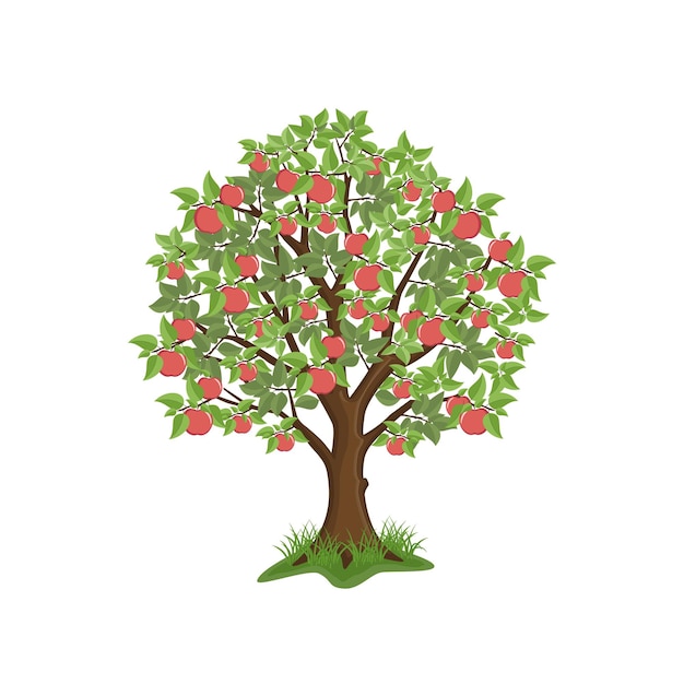 Apfelbaum mit roten früchten auf weißem hintergrund. isolierte vektorillustration.