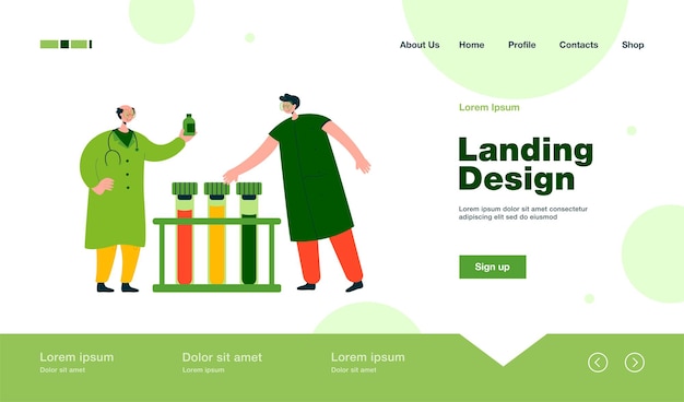 Apotheker forschen in labor-landingpage im flachen stil