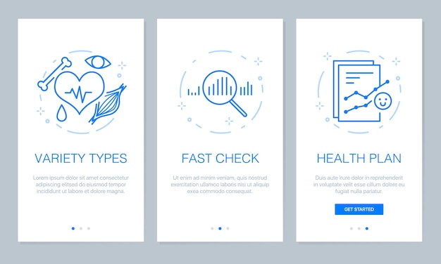 App-bildschirme für gesundheit und medizinische onboarding.