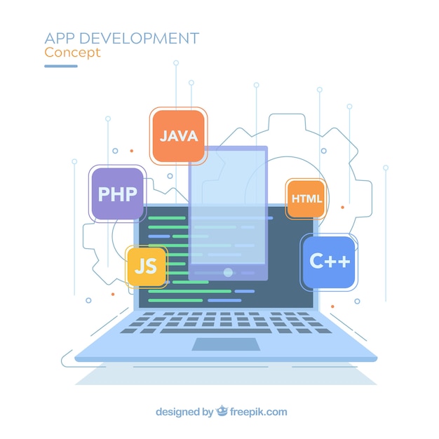 App-Entwicklungskonzept mit flachem Design