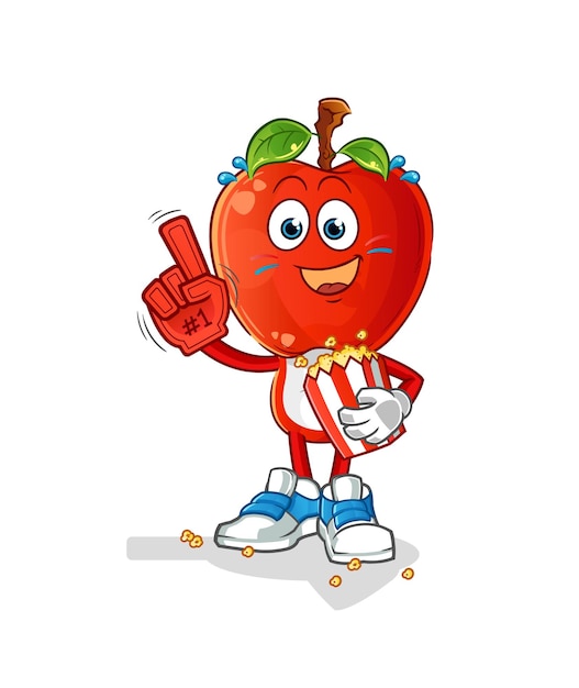 Apple-Kopfkarikaturfan mit Popcornillustrations-Charaktervektor