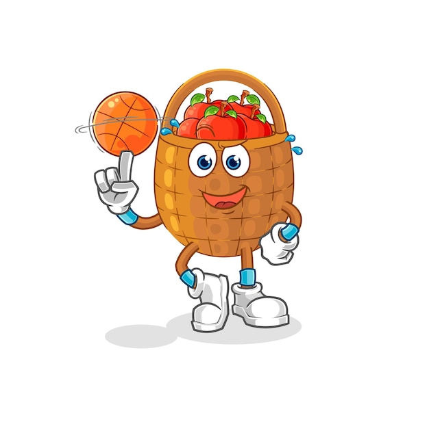 Apple-korb, der basketball-maskottchen-karikaturvektor spielt