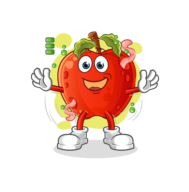 Apple mit Wurm-Vollbatterie-Charakter. Cartoon-Maskottchen-Vektor