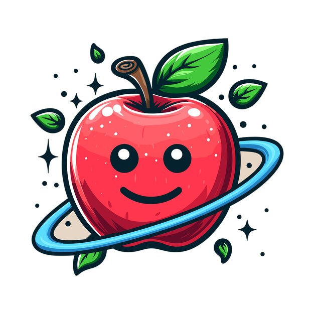 Vektor apple smile illustration cartoon-gravity-stil für t-shirt-design auf weißem hintergrund