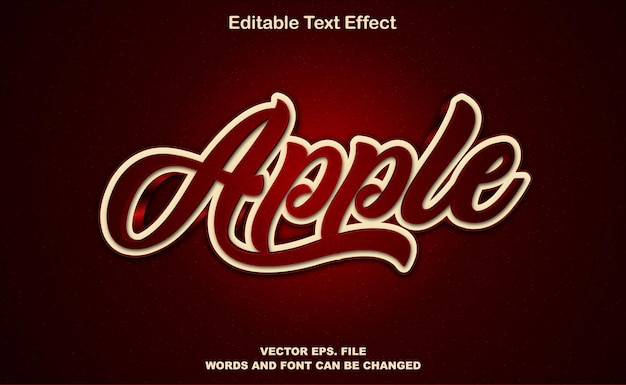 Vektor apple-texteffekt, editierbarer apple-3d-vektortexteffekt, premium-apfel-vektor