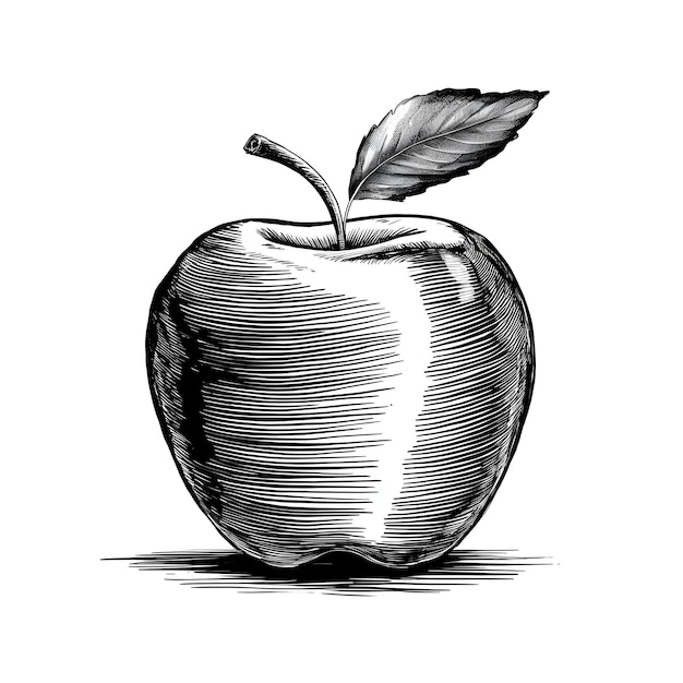 Vektor apple vector pencil ink sketch drawing black and white monochrome engraving style