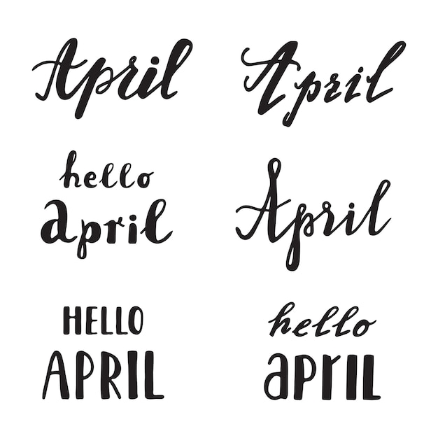 April-kalligrafie-schriftzug. frühlingszitate handschriftlich. vektorelemente für grußkarten, einladungen, kalender, scrapbooking, abzeichen usw