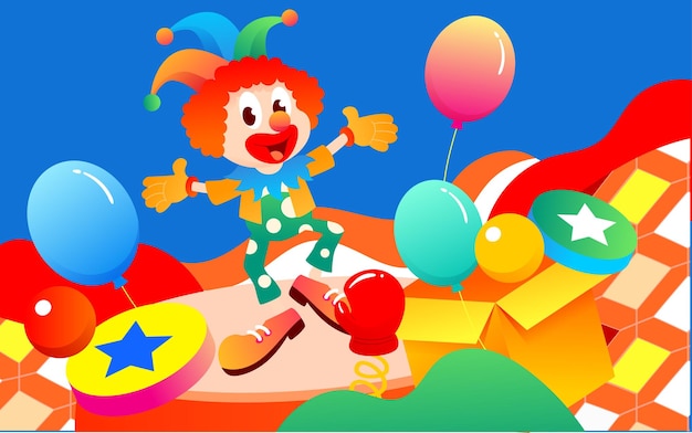 Aprilscherz-clown-show-bühnenvektorillustration