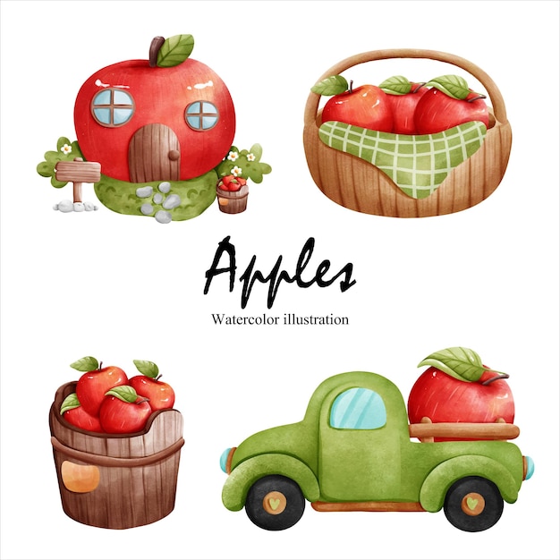 Aquarell-äpfel-frucht-vektor-illustration