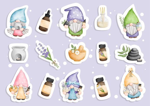 Aquarell ätherisches Öl Spa Gnome Sticker Planer und Scrapbook