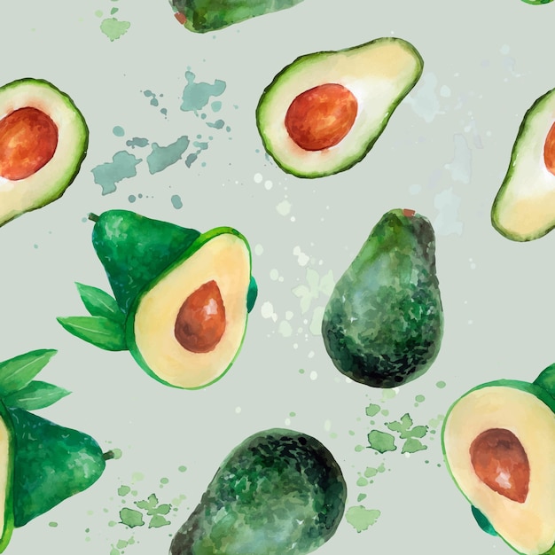 Aquarell avocado nahtloses muster verpackung von veganen bio-rohprodukten