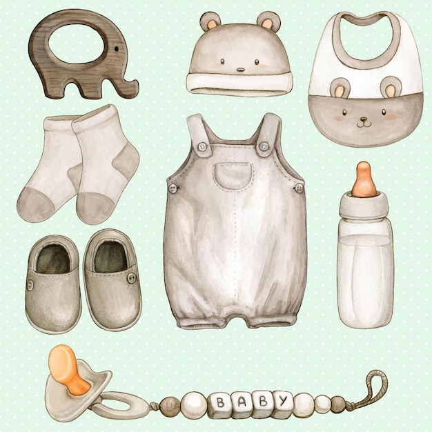 Vektor aquarell baby-accessoires