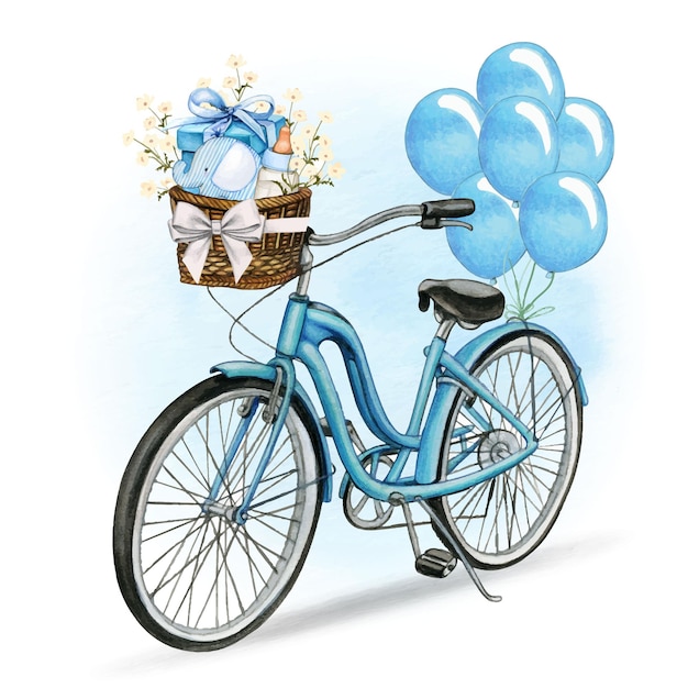 Aquarell Babyparty blaues Fahrrad