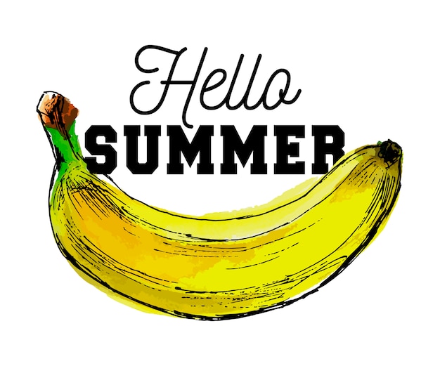 Aquarell bananenfrucht slogan hallo sommer