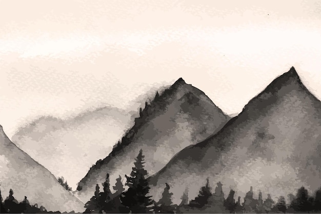 Vektor aquarell berge landschaft bäume himmel vektor-illustration