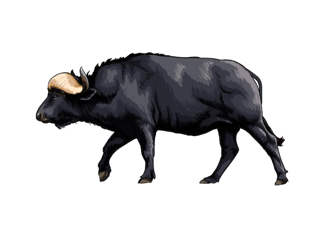 Aquarell Bison, Büffel auf Weiß